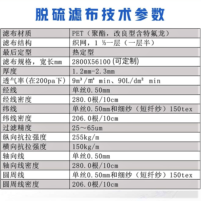 脱硫滤布技术参数